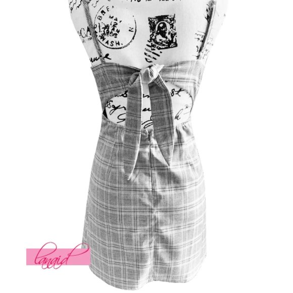 Alive Girl Open Back Plaid Cut-Out Pinafore Dress - Picture 2 of 8